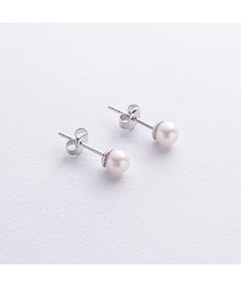 Earrings - studs with pearls (white gold) s08914 Onyx