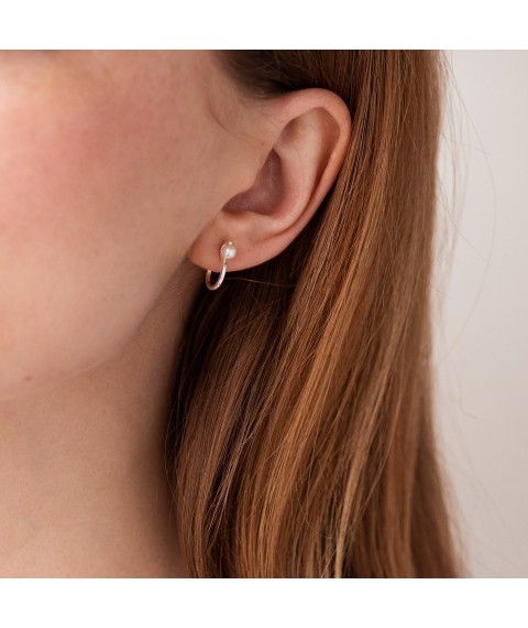 Silver earrings - studs "Miranda" with pearls 123201 Onyx