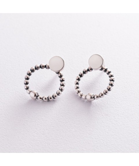 Silver earrings - jackets 2 in 1 "Balls" 123098 Onyx