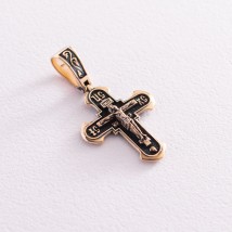 Orthodox cross "Crucifixion. Save and preserve" in yellow gold p03608 Onyx