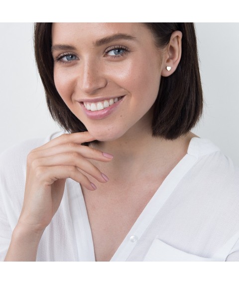 Gold earrings - studs "Hearts" s06192 Onyx