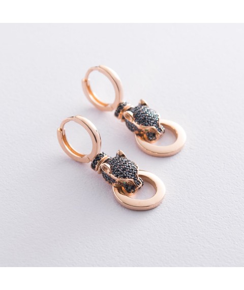 Gold earrings "Panther" (black cubic zirconia) s07160 Onyx