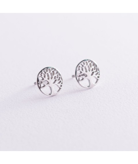 Earrings - studs "Tree of Life" in white gold s06985 Onyx