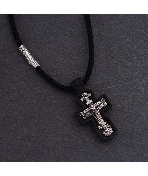 Silver cross "Crucifixion. Save and Preserve" on a cord (ebony) 819 Onyx 60