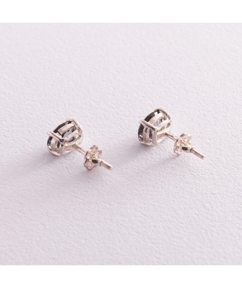 Silver earrings - studs (synthetic topaz) 122177 Onyx