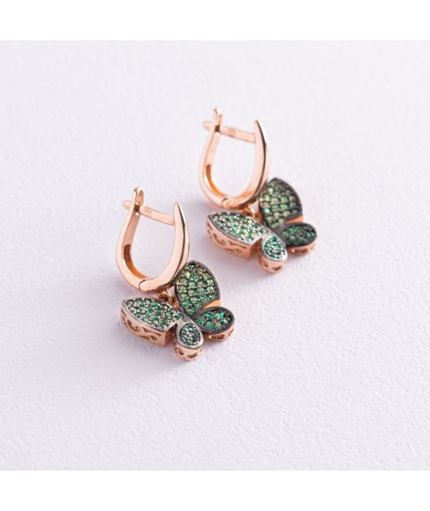 Gold earrings "Butterflies" (cubic zirconia) s05458 Onyx