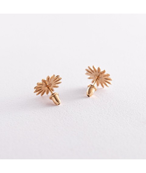 Silver earrings - studs "Sunflowers" with gold plated 123248 Onyx