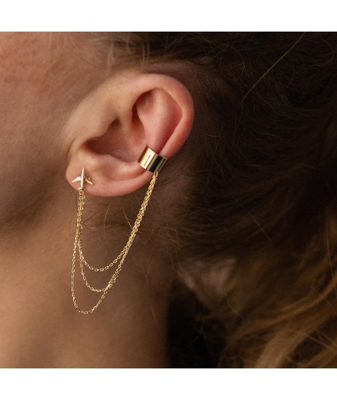 Earring - cuff "Airplane" in yellow gold with chains s08385 Onyx