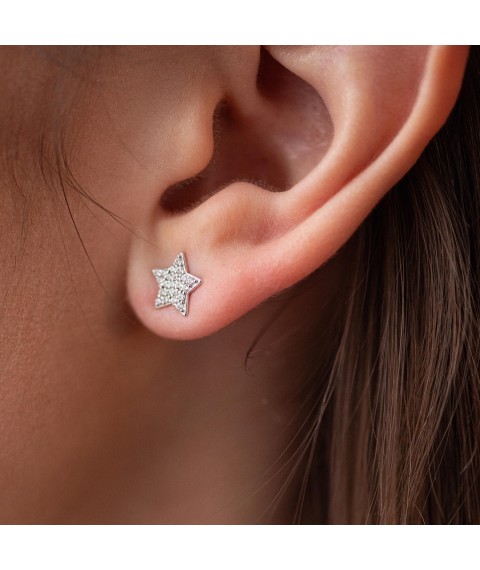 Gold earrings - studs "Stars" with cubic zirconia s05353 Onyx