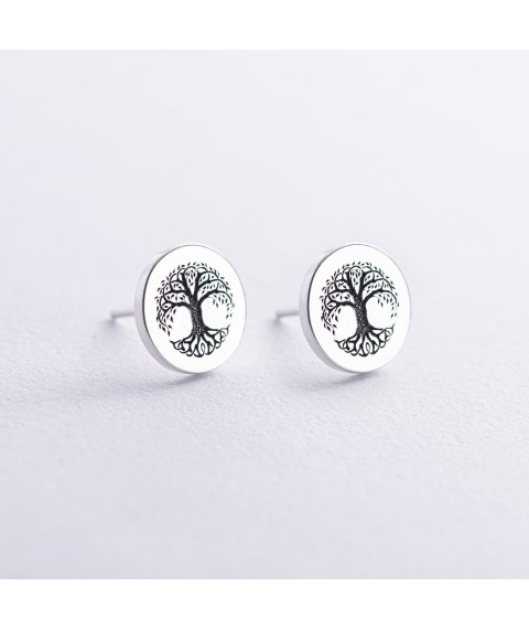 Earrings - studs "Tree of Life" in silver 123363 Onyx