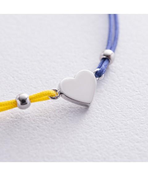 Браслет "Украинское сердце" в белом золоте (синяя и желтая нить) б05275 Онікс
