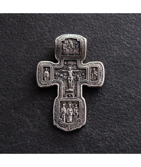 Срібний православний хрест "Розп'яття Христове. Ікона Божої Матері "Толгська" 133006 Онікс