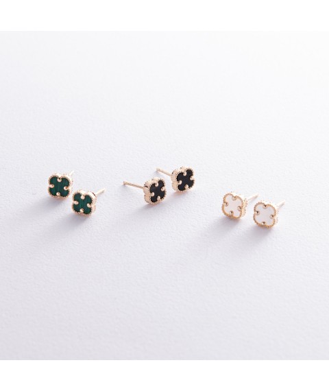 Earrings - studs "Clover" with onyx mini (yellow gold) s08405 Onyx