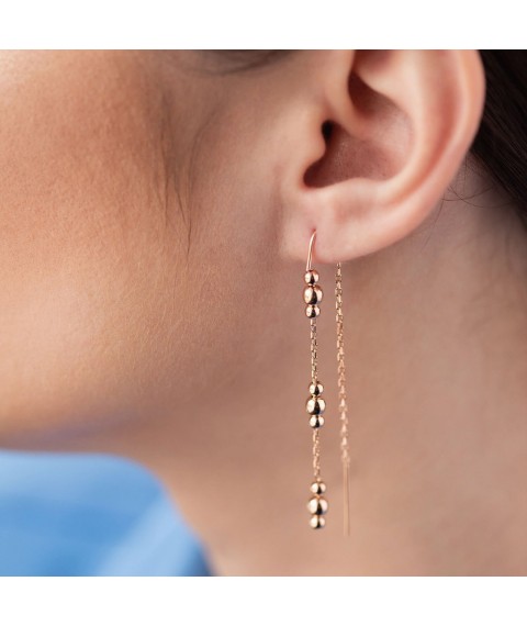 Gold dangling earrings with balls (broaches) s08275 Onyx