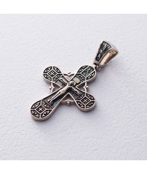 Gold cross "Crucifixion. Save and Preserve" with blackening p03213 Onyx