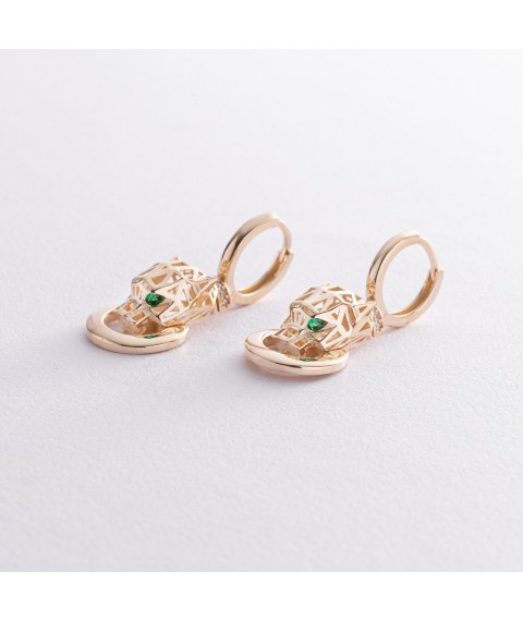 Earrings "Panther" in yellow gold (cubic zirconia) s08595 Onyx