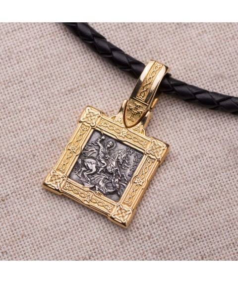 Silver pendant "St. George the Victorious" with gold plated 132304 Onyx