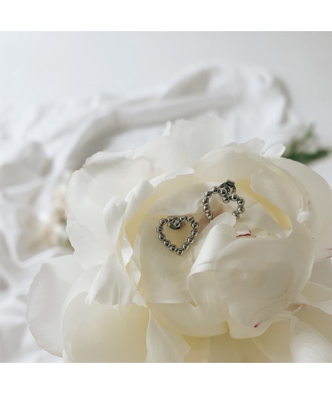 Сережки-пусети "Закохані серця" в білому золоті с06897 Онікс
