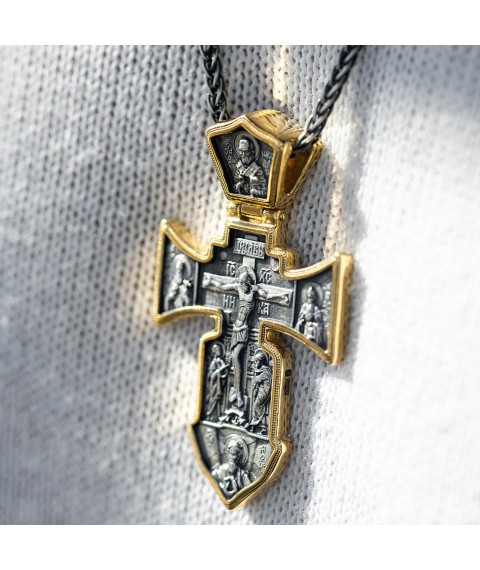 Silver cross with gold plated "Crucifixion. Guardian Angel" 131416 Onyx