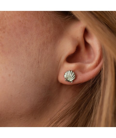 Earrings - studs "Shells" in white gold s08471 Onyx