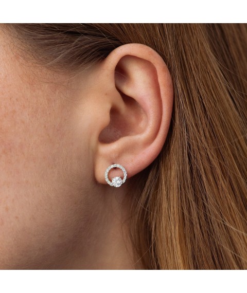 Earrings - studs "Cycle" with cubic zirconia (white gold) s08788 Onyx