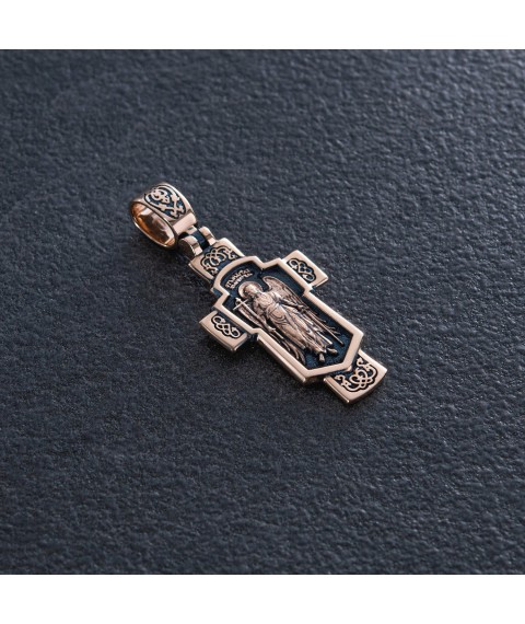 Golden Orthodox cross "Guardian Angel" p02688 Onyx