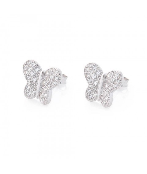 Silver stud earrings "Butterflies" with cubic zirconia 121675 Onyx