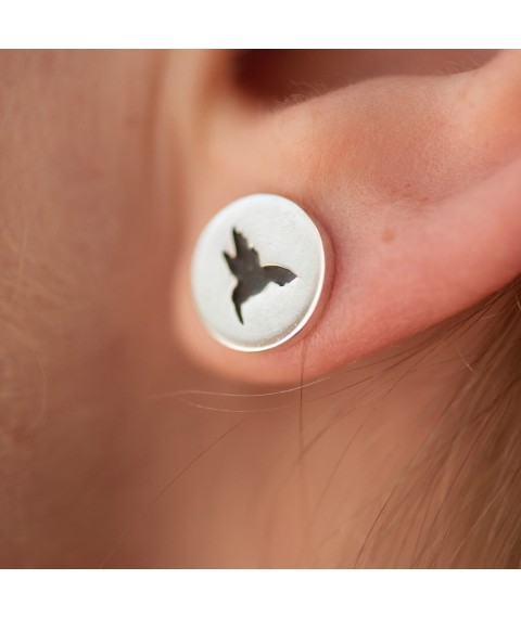 Earrings - studs "Hummingbird" in silver 122645 Onyx