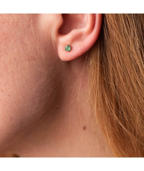 Gold earrings - studs with emeralds sb0420gl Onyx