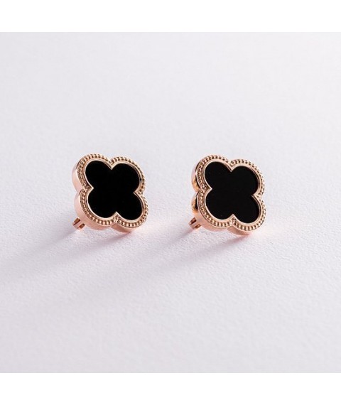 Gold earrings "Clover" with onyx s07538 Onyx