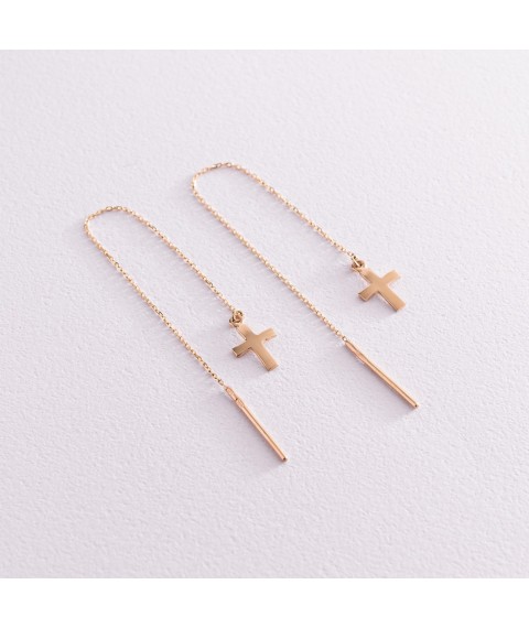 Gold earrings - broaches "Cross" s07655 Onix