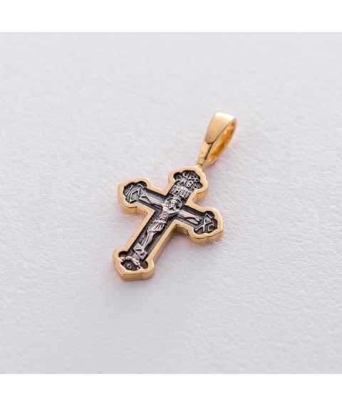 Silver cross with crucifix "Save and Preserve" 132878 Onyx