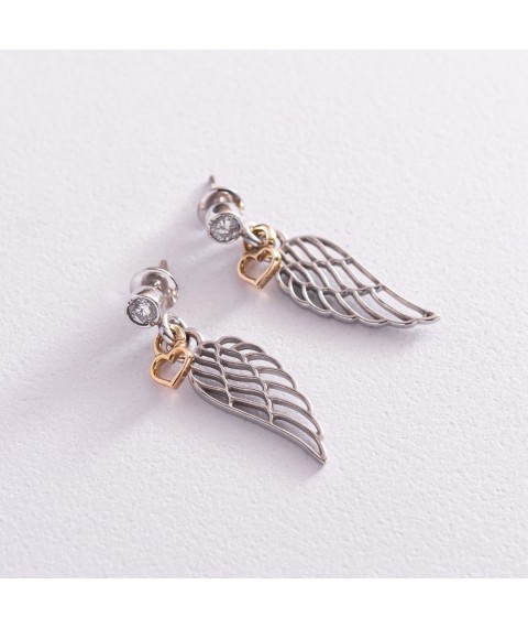 Silver earrings - studs "Wings" 4756 Onyx