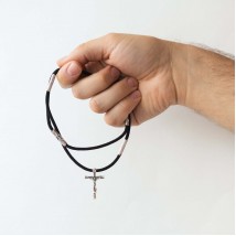 Православный серебряный крест "Распятие. Спаси и Сохрани" на шнурке 846 Онікс  55