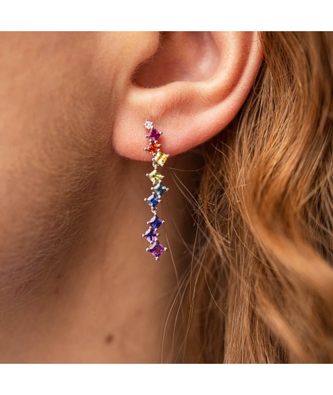 Gold earrings - studs with multi-colored sapphires sb0449nl Onyx