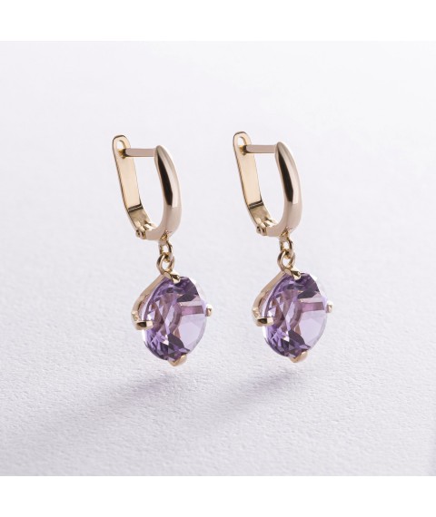 Gold earrings "Attraction" with amethyst s08527 Onyx
