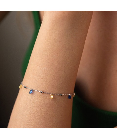Bracelet "Independent" with balls in white gold (blue and yellow cubic zirconia) b05171 Onix 17