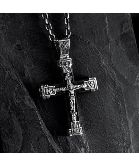 Silver cross "Crucifixion. Save and Preserve" with ebony mini 1061 Onyx