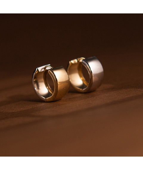 Серьги - кольца из желтого и белого золота с01275 Оникс