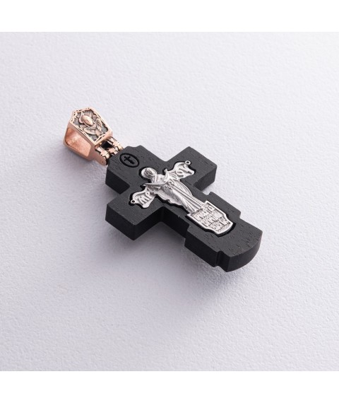 Golden cross "Crucifixion. Blessed Virgin Mary" with ebony 632z Onyx