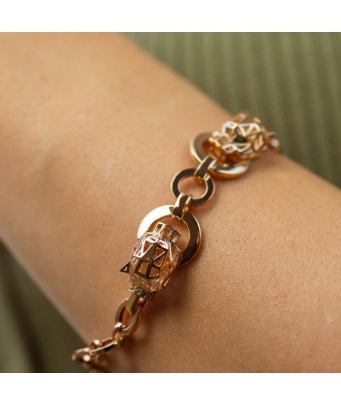 Bracelet "Panther" in red gold (cubic zirconia) b05310 Onix 18