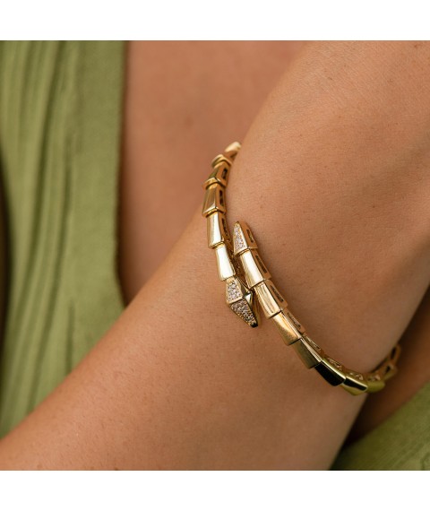 Hard bracelet "Snake" in yellow gold (cubic zirconia) b05272 Onyx