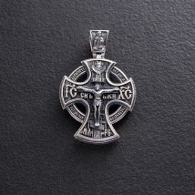 Православный серебряный крест "Распятие Христово. Молитва "Да воскреснет Бог" 1323 Онікс