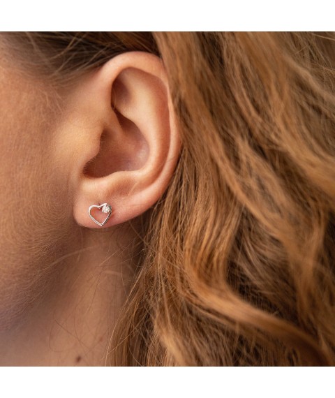 Gold earrings - studs "Hearts" with diamonds sb0474z Onyx
