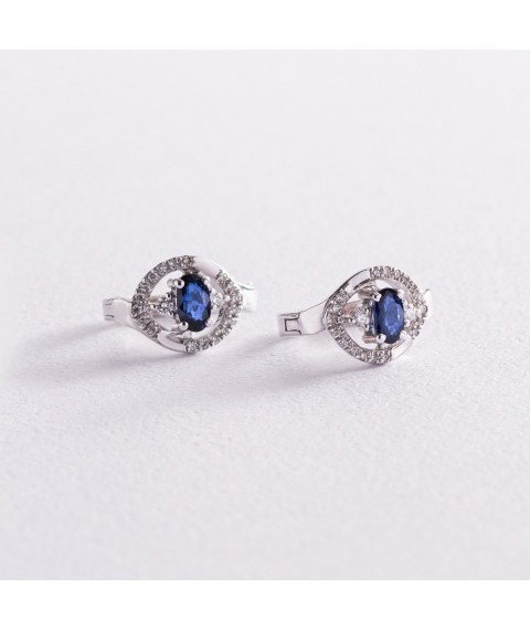 Gold earrings with diamonds and sapphires C01122E Onyx