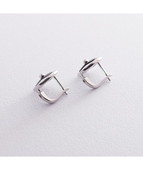 Silver earrings "Clover" 122632 Onyx