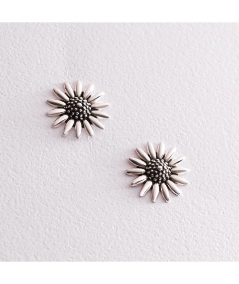 Silver earrings - studs "Sunflowers" 123110 Onyx