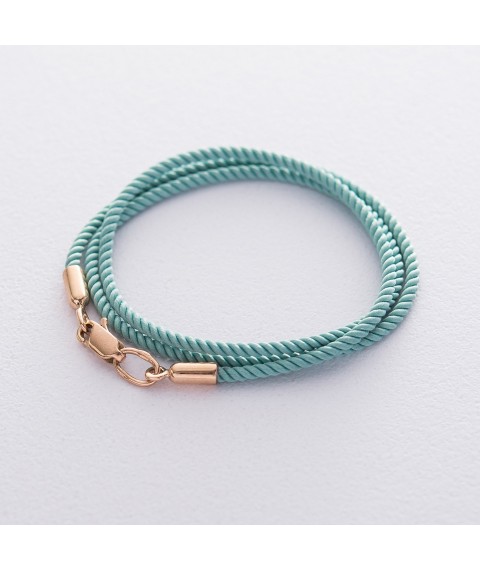 Шелковый голубой шнурок с золотой гладкой застежкой (2мм) кол01012 Онікс  45