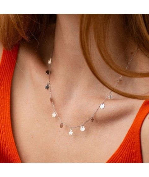 Necklace "Coins and stars" in white gold coll01762 Onix 45