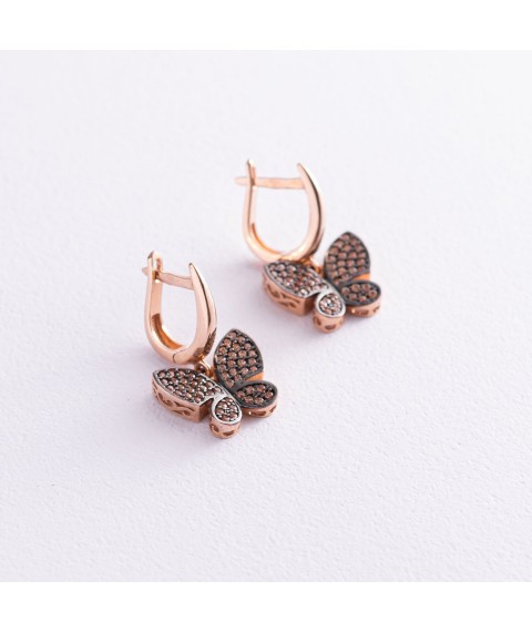 Gold earrings "Butterflies with cubic zirconia" s05457 Onyx